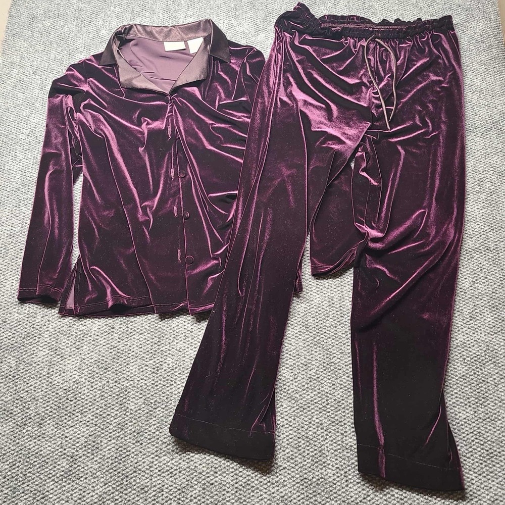 Vintage 2 Piece Worthington velour Jacket Pants Set Womens XL Tall Purple